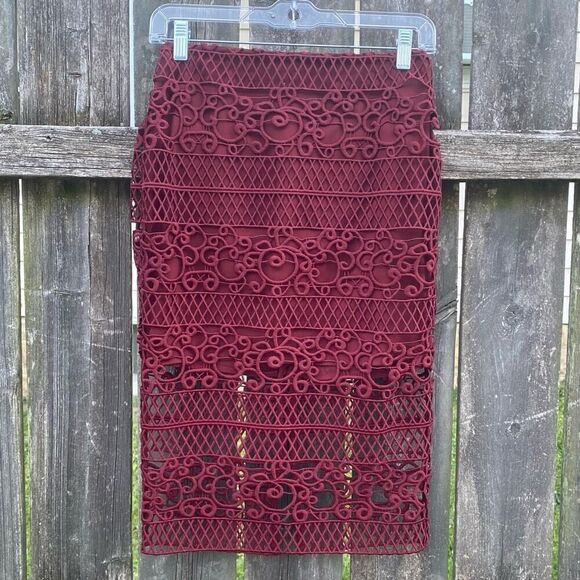 Express Crochet Lace Wine Red Pencil Skirt NWT | 0 - Picture 1 of 5